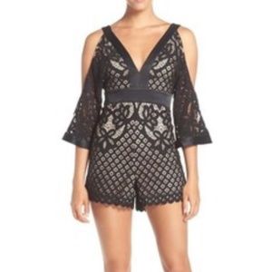 Mia Cold Shoulder Lace Romper Black Lace Playsuit by Bardot Size 6